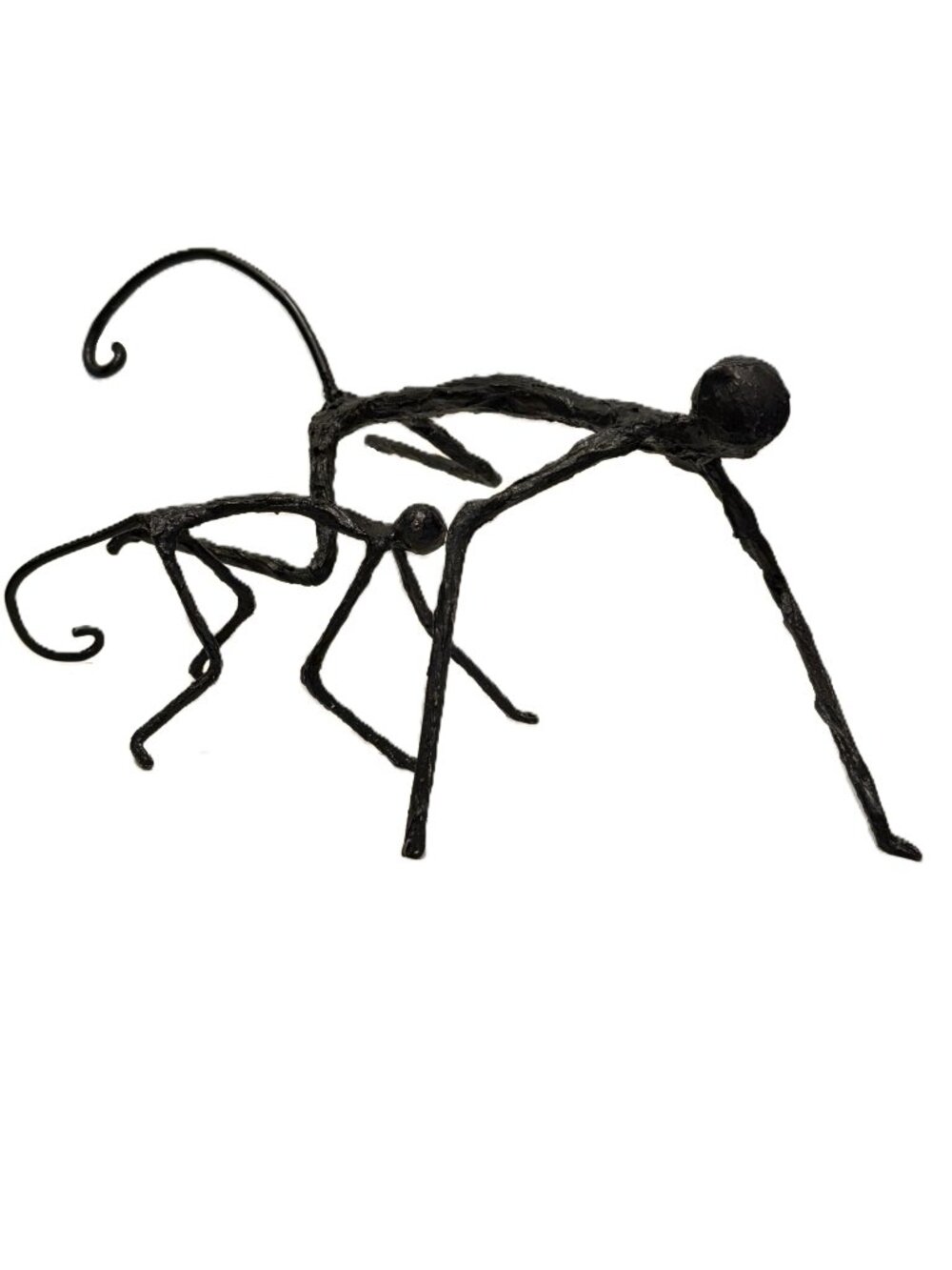 Abstract Rustic Black Metal Sculptures 2 Monkeys Elongated Minimalist Textured
